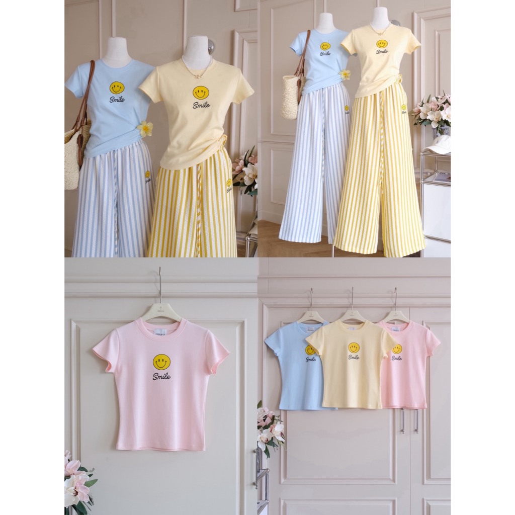 •PRISANA• PSN 43972 เสื้อยืดคอกลม ทรงเบบี้ที เข้ารูปสวยปั้ว สกรีนลายสมายด์สึดน่ารัก สดใสมากก
