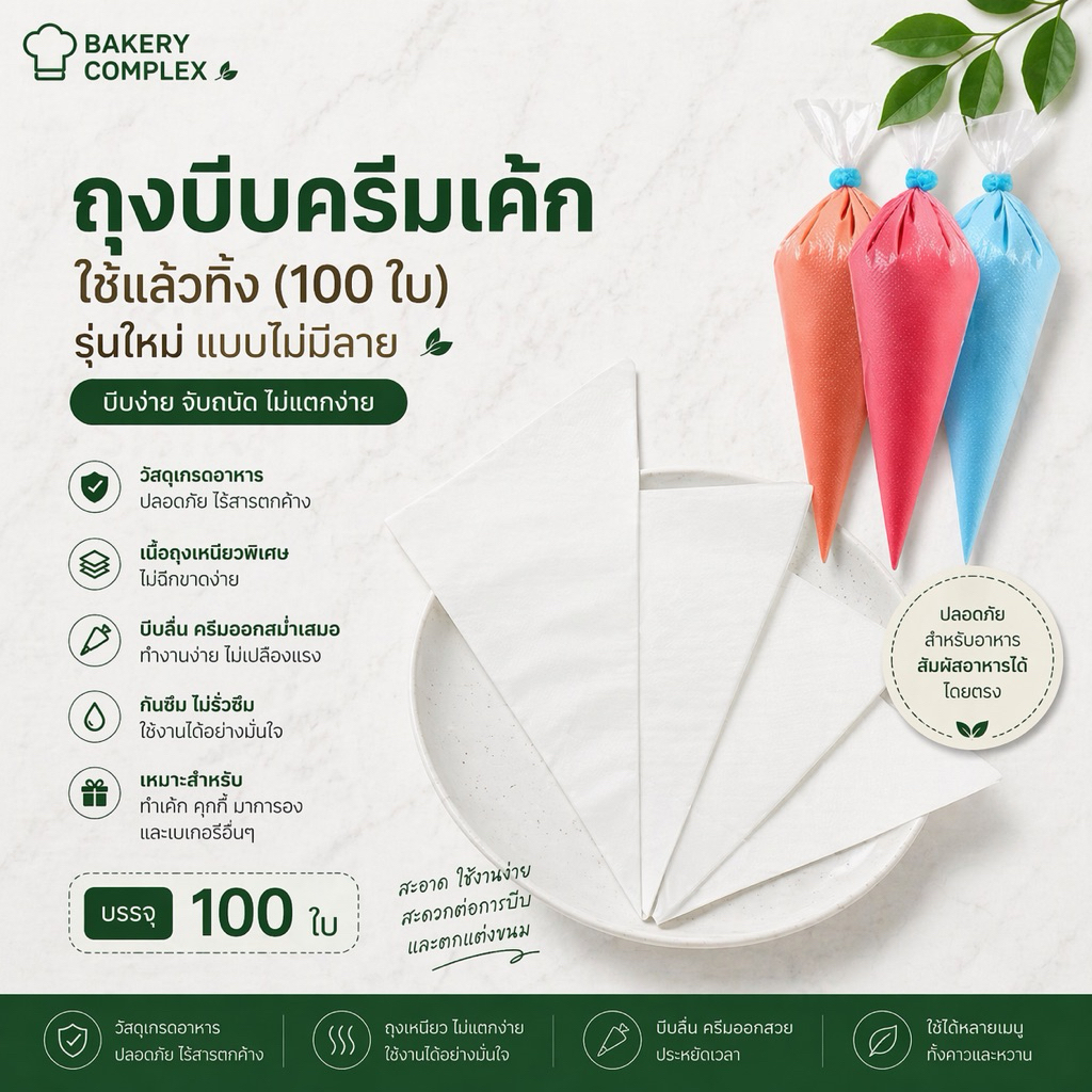 🚚ส่งฟรี ส่งไว🔥 ถุงบีบครีมพลาสติกแบบใช้แล้วทิ้ง หนาเหนียวพิเศษ 3 ขนาด (100 ใบ) สำหรับเบเกอรี่