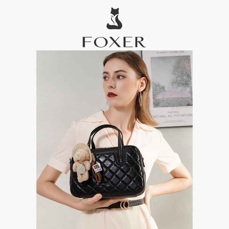FOXER حقيبة كروس دائرية جلد كاروهات 27×18 سم — صورة 6