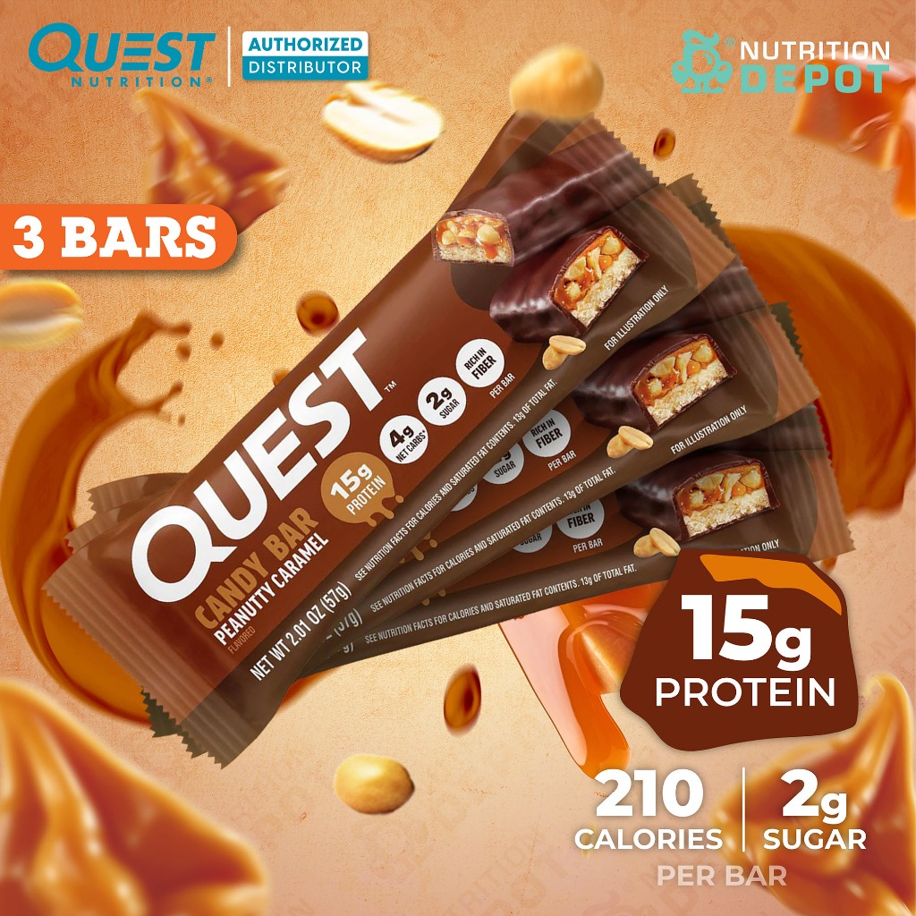 Quest Candy Bar - Peanutty Caramel - 3 Bars  โปรตีนบาร์ รสถั่วคาราเมล - 3 ชิ้น