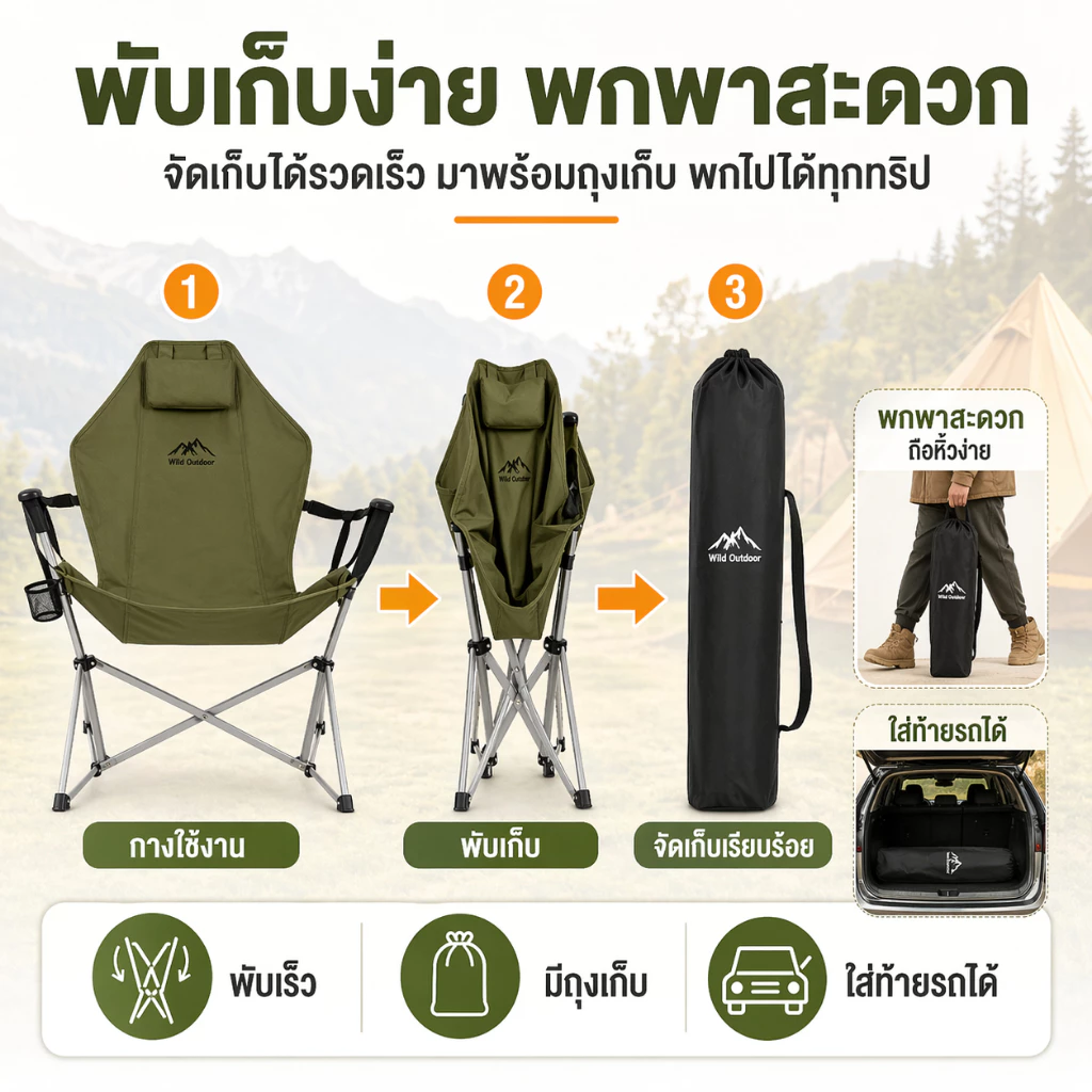 เก้าอี้แคมป์ปิ้ง เก้าอี้โยกสนามพับได้ รับน้ำหนัก 300 กก thumbnail 6