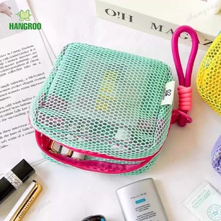 BAG กระเป๋าใส่เครื่องสําอาง แบบตาข่าย สีสดใส พร้อมหูหิ้ว ขนาดเล็ก น้ำหนักเบา พกพาสะดวก