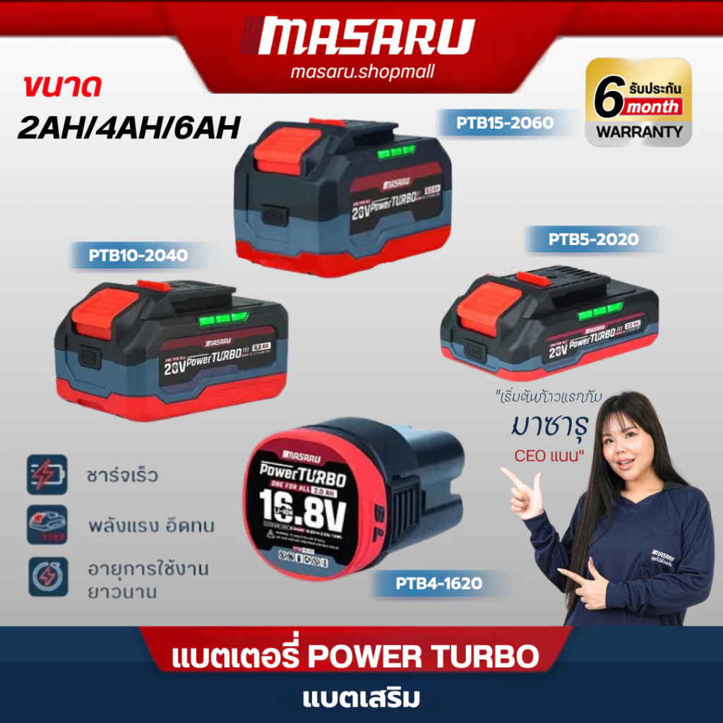 MASARU แบตเตอรี่ลิเธียมไอออน รุ่น 20V POWER TURBO
