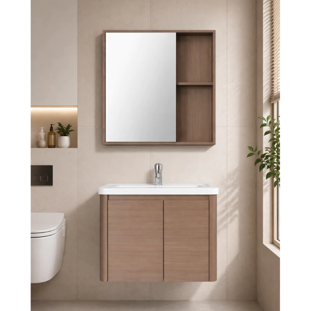 SOSUCO เซ็ตตู้เฟอร์นิเจอร์ใต้อ่างล้างหน้า 60ซม. พร้อมกระจก และชั้นวางของ สี BROWN OAK รุ่น SV1203BO