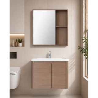 SOSUCO เซ็ตตู้เฟอร์นิเจอร์ใต้อ่างล้างหน้า 60ซม. พร้อมกระจก และชั้นวางของ สี BROWN OAK รุ่น SV1203BO