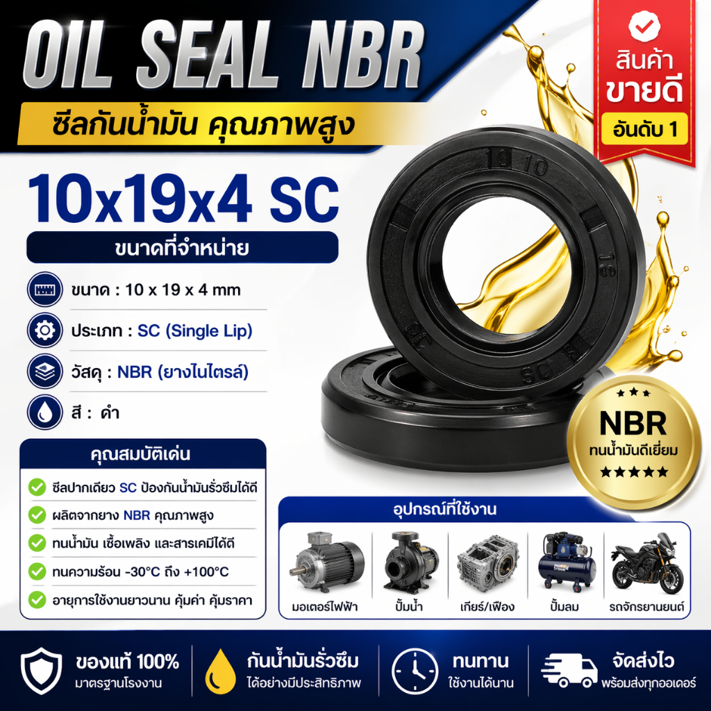 ออยซีล 10-19-4 10x19x4 ซีลเพลา 10 โต 19 กันน้ำมัน SOG  OIL SEAL NBR  ขนาด 10-19-4 mm OIL SEAL NBR 10X19X4 SC เส้นผ่า