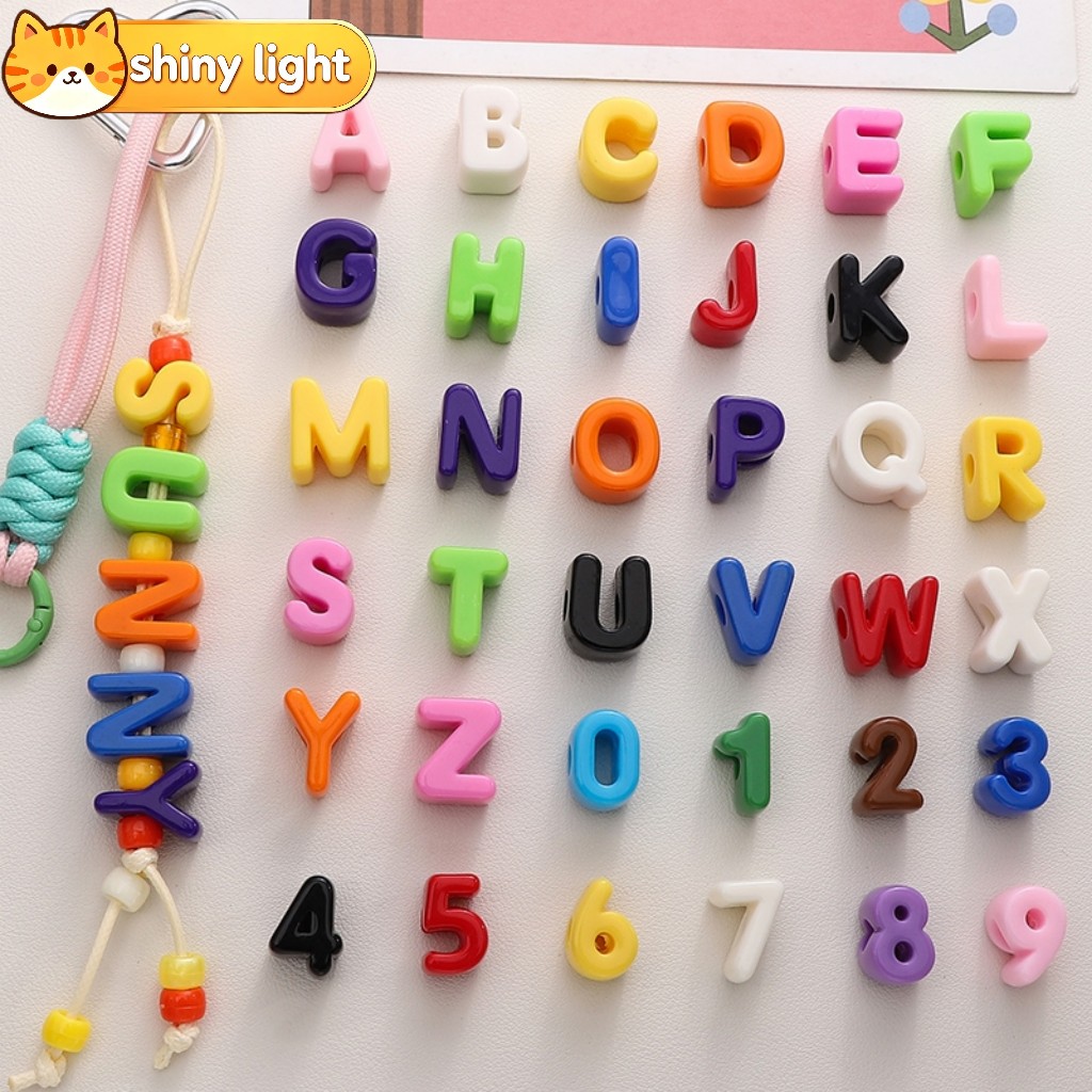 ลูกปัดอะครีลิคตัวอักษรและตัวเลขรูใหญ่ 10 ชิ้น อุปกรณ์ DIY ทำสายคล้องมือถือ สายคล้องกระเป๋า ของขวัญ