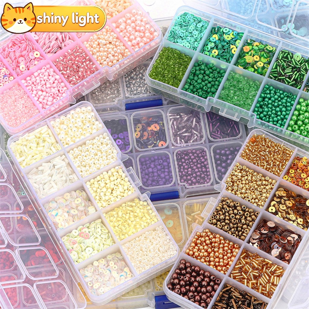 1 กล่อง ชุดลูกปัดเลื่อมแวววาว ลูกปัดเมล็ด หลากหลายสีและขนาด อุปกรณ์ DIY เย็บผ้า ทำเครื่องประดับ ครบเซต