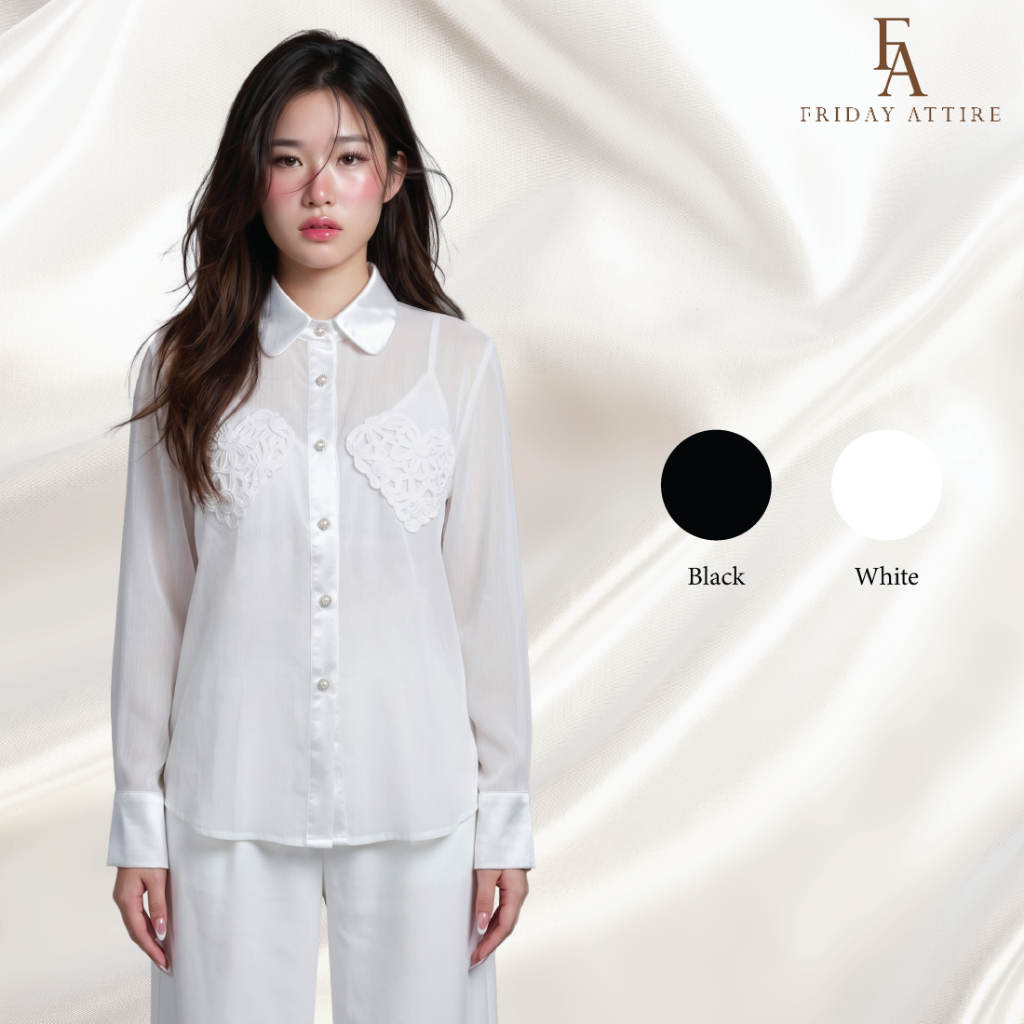 Friday Attire เสื้อเชิ้ตแต่งหัวใจอก 2 ข้าง (FT-114)