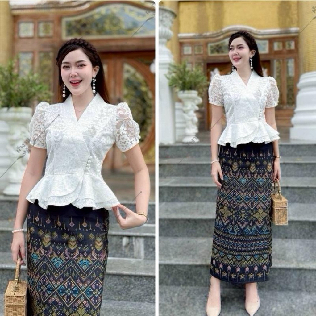 เสื้อลูกไม้ชายระบาย ทรงป้าย แขนสั้น สวยดูดี ใส่สบาย ไซซ์ 34-44 อัดซับกาว