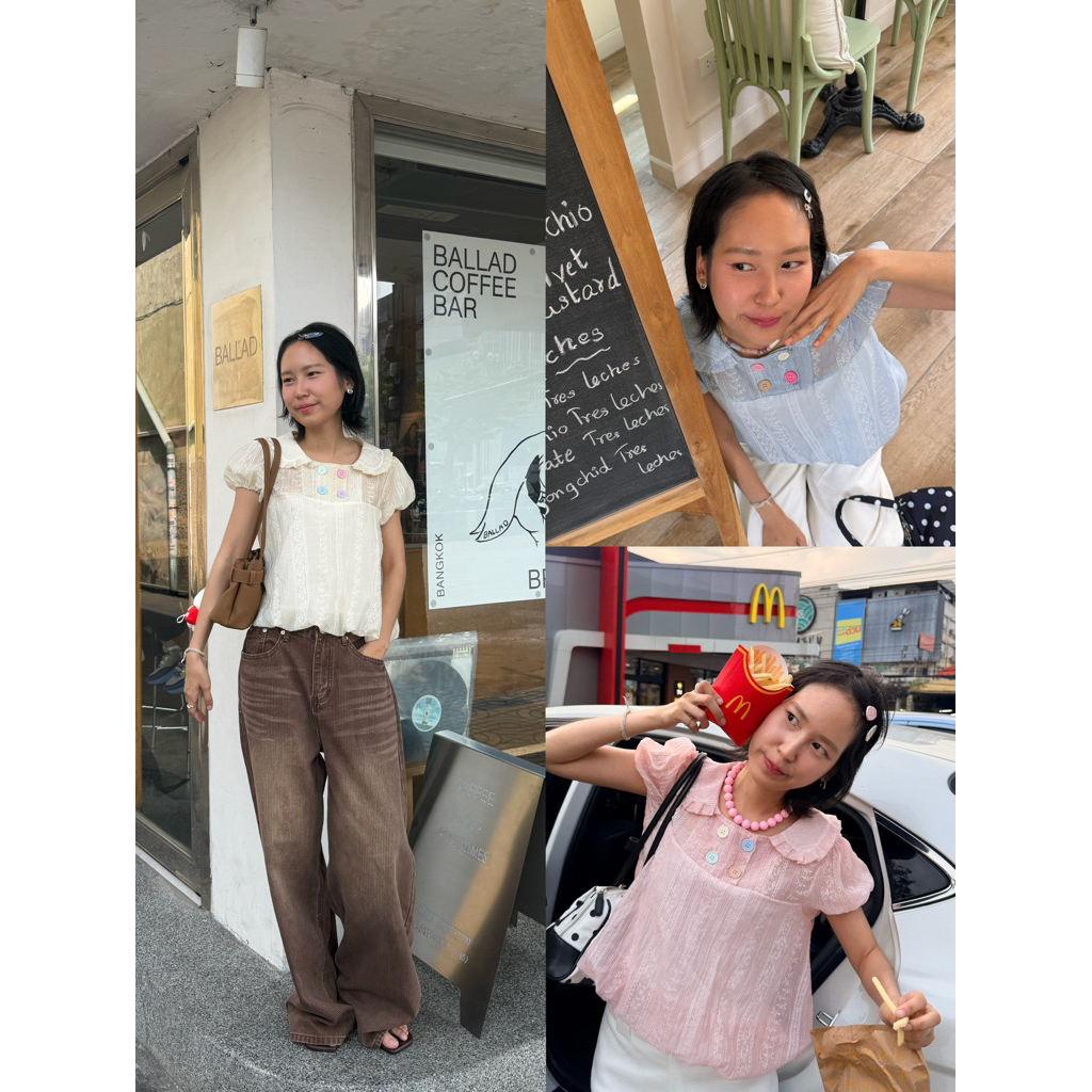 jellybutter cheese cake เสื้อคอปกจีบทรงบอลูน