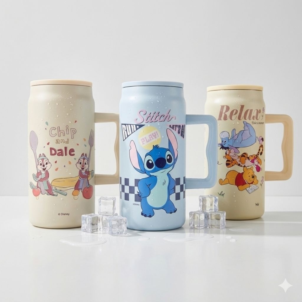 พร้อมส่ง🪼 แก้ว stitch&pooh แก้วเก็บความเย็น พร้อมหลอด ขนาด1500ml
