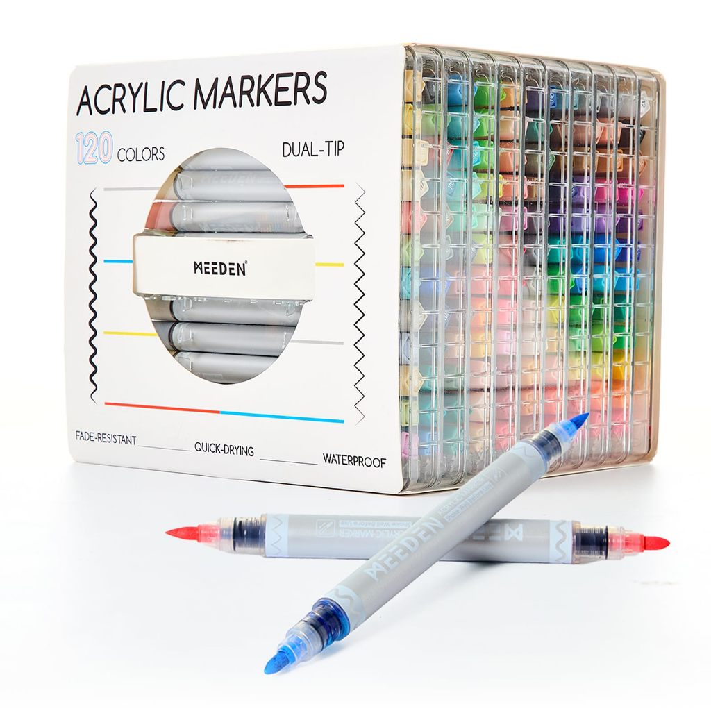 MEEDEN ปากกาอะคริลิค 120 สี Acrylic Marker หัวคู่ Brush & Round สีแน่น กันน้ำ แห้งเร็ว ควบคุมหมึกอัต