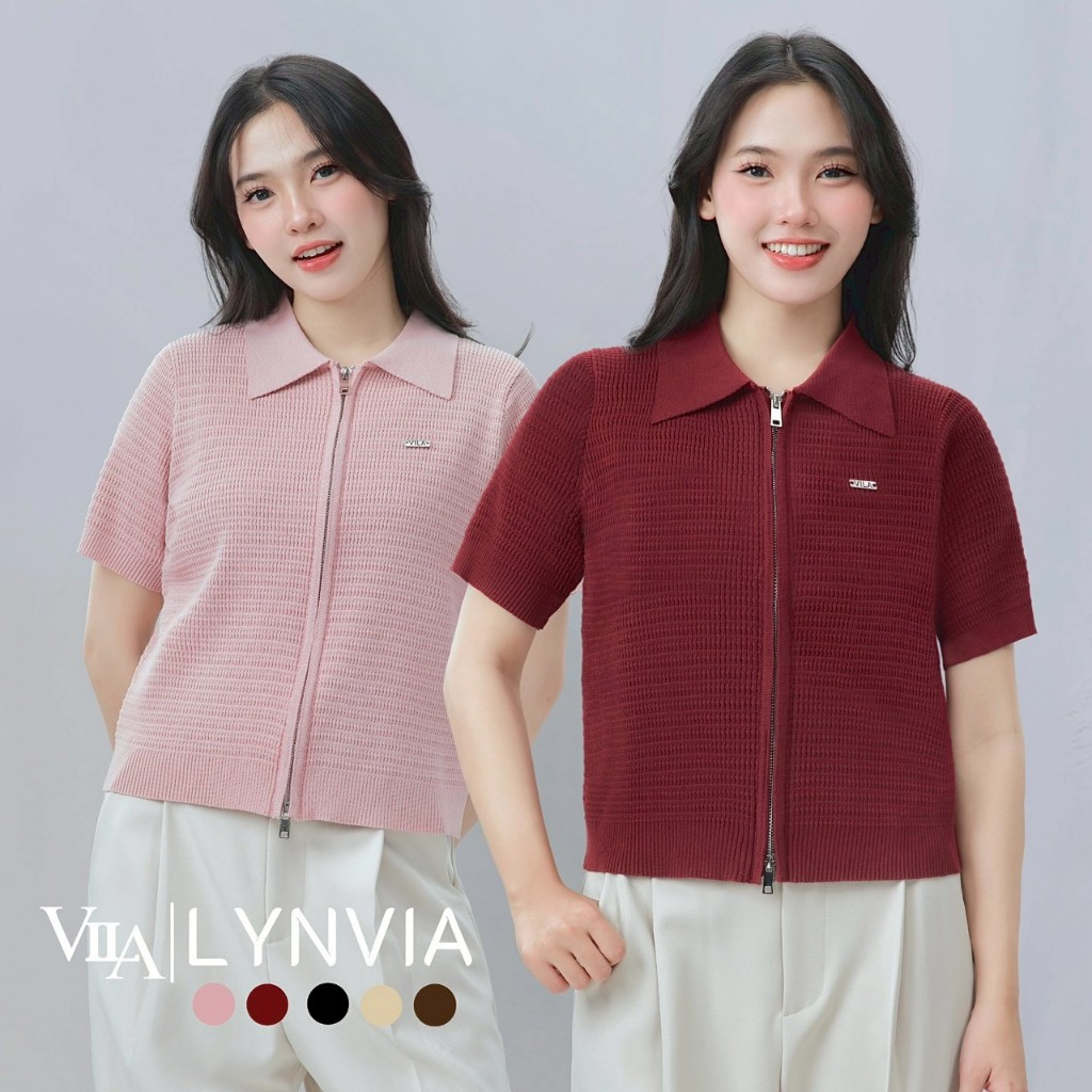 VILA |  LYNVIA  VL108 เสื้อไหมพรมคอปกแขนสั้นซิปหน้า VILA