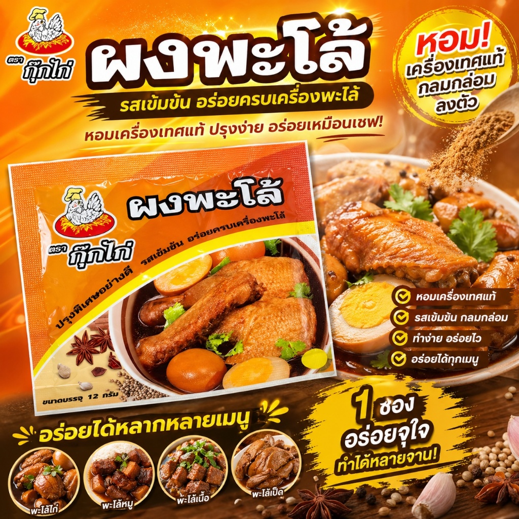 ผงพะโล้กุ๊กไก่ยกแพ็กมี 24 ซอง ( 1 ซอง 12 กรัม)