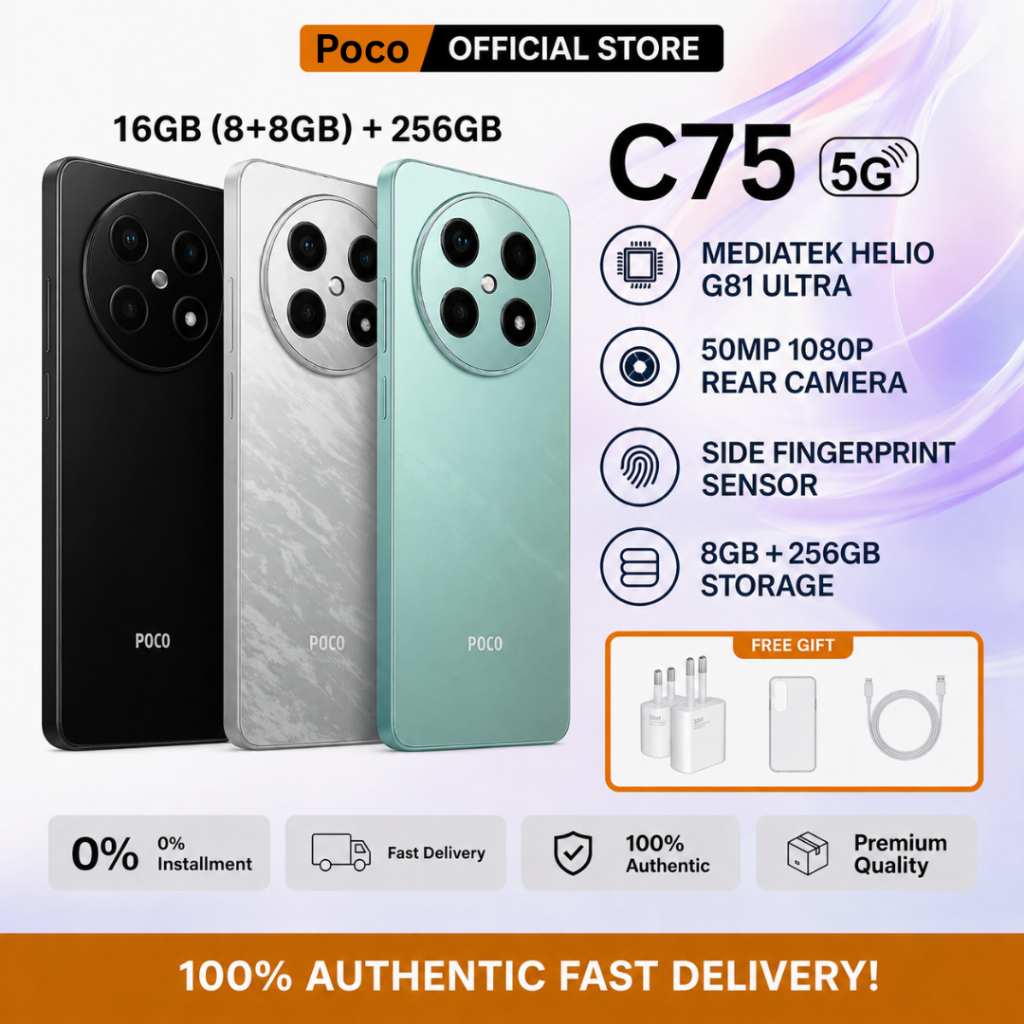 🚀Poco C75 โปรแรง🔥 8GB+256GB ชิปเซ็ตทรงพลัง MediaTek Helio G85 กล้อง AI 3 ตัว 50MP