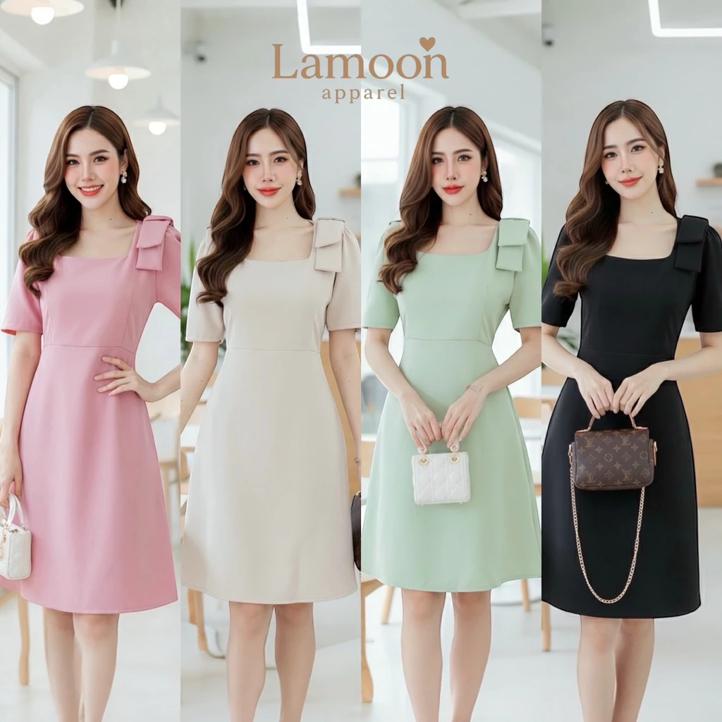 [พร้อมส่ง] Bowty dress - เดรสแต่งโบว์ไหล่ ป้าย VERA ชุดไปงานแต่ง ชุดไปคาเฟ่ ผ้าบาร์บี้ by Lamoon Apparel