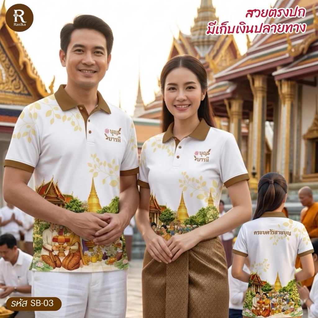 Rasika โปโล รุ่นสายบุญ มี 4 สี เนื้อผ้าใส่สบาย พิมพ์ลาย ใส่ได้ทั้งหญิงและชาย