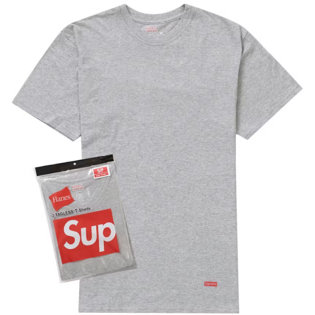 Supreme x Hanes Tagless Tees Grey Shirt Size L เสื้อยืดสุพรีม แบ่งขาย 1 ตัว