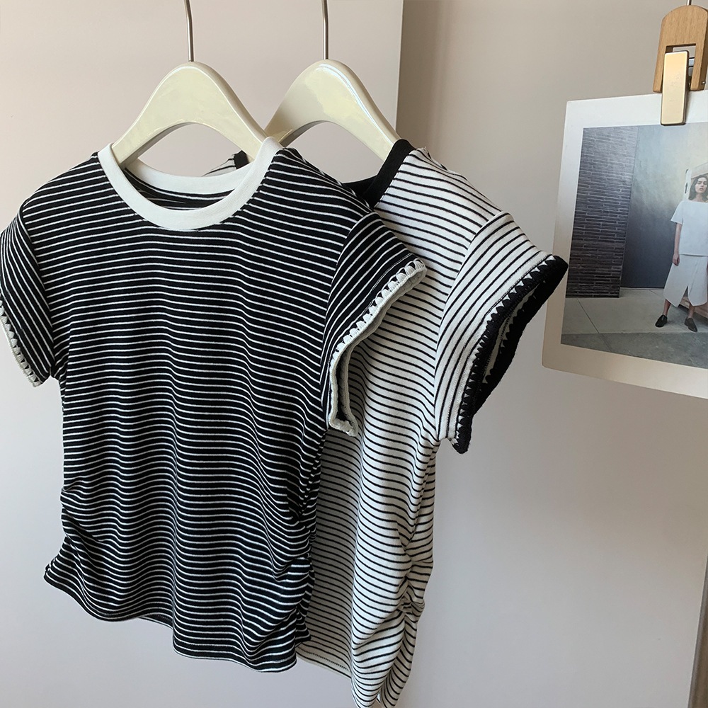 พร้อมส่งในไทย** เสื้อยืดคอปก ลายทาง เสื้อแขนกุด ขนาดเดียว Y329