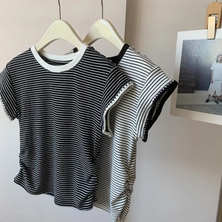 พร้อมส่งในไทย** เสื้อยืดคอปก ลายทาง เสื้อแขนกุด ขนาดเดียว Y329
