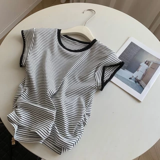 พร้อมส่งในไทย** เสื้อยืดคอปก ลายทาง เสื้อแขนกุด ขนาดเดียว Y329