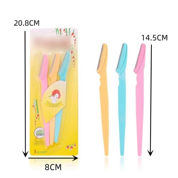 มีดกันคิ้ว 1 แพ็ค มี 3 ชิ้น มีดโกน 3สี มีดกำจัดขน ด้ามพลาสติก พร้อมฝาปิด เครื่องมือแต่งหน้า พร้อมส่ง