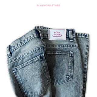 140cm jeans ยีนส์ขายาว กระบอกกลาง สีฟอก ส่วนสูง140-150cm ยาว35“ [playwork.store] (022-ยีนส์วินเทจ)