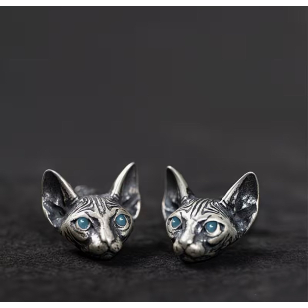 Vintage Sphinx Cat Ear Stud Earrings