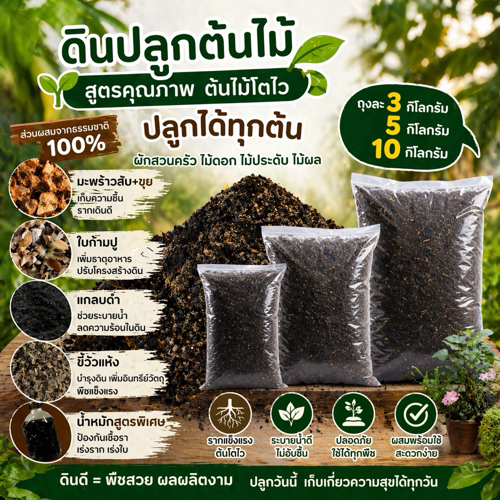 ดิน พร้อมปลูก ต้นไม้ ผักสวนครัว ไม้ดอก จัดสวน