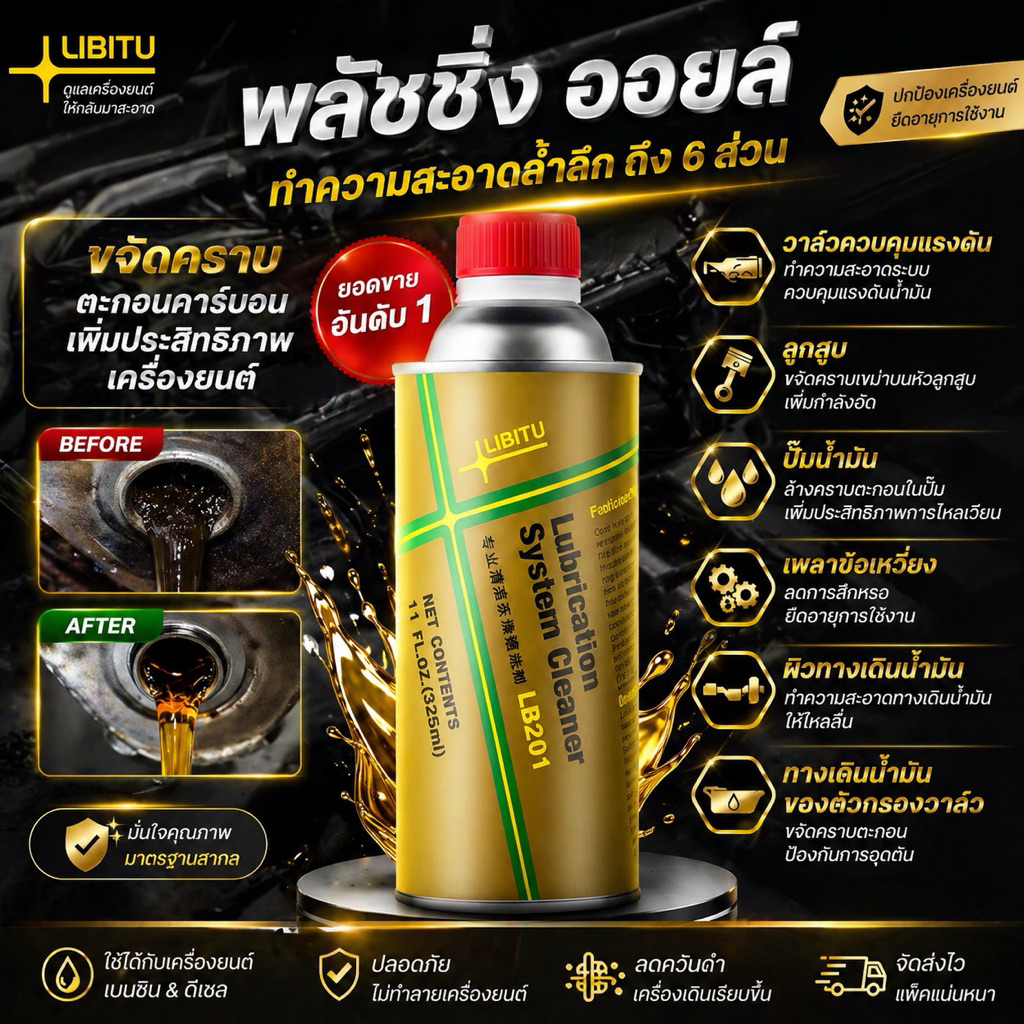 น้ำยาฟลัชชิ่งออยล์ Libitu น้ำยาทำความสะอาดภายใน ล้างสิ่งสกปรกภายในเครื่องยนต์  ของแท้