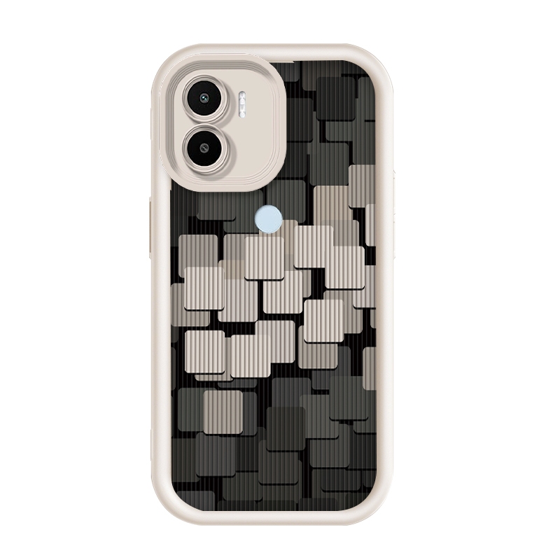 เข้ากันได้ Poco C50/Poco C51,กรณีโทรศัพท์แบบไม่ชนกัน Morandi Grey Geometry Cube