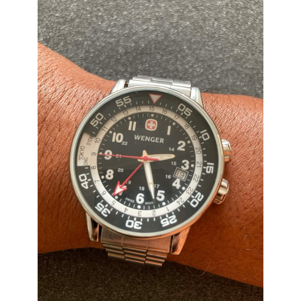 นาฬิกาทหารแบรนมีดพับดังของสวิสตั้งเวลา2ประเทศ Military Watch Wenger Commando Gmt World Time Black St