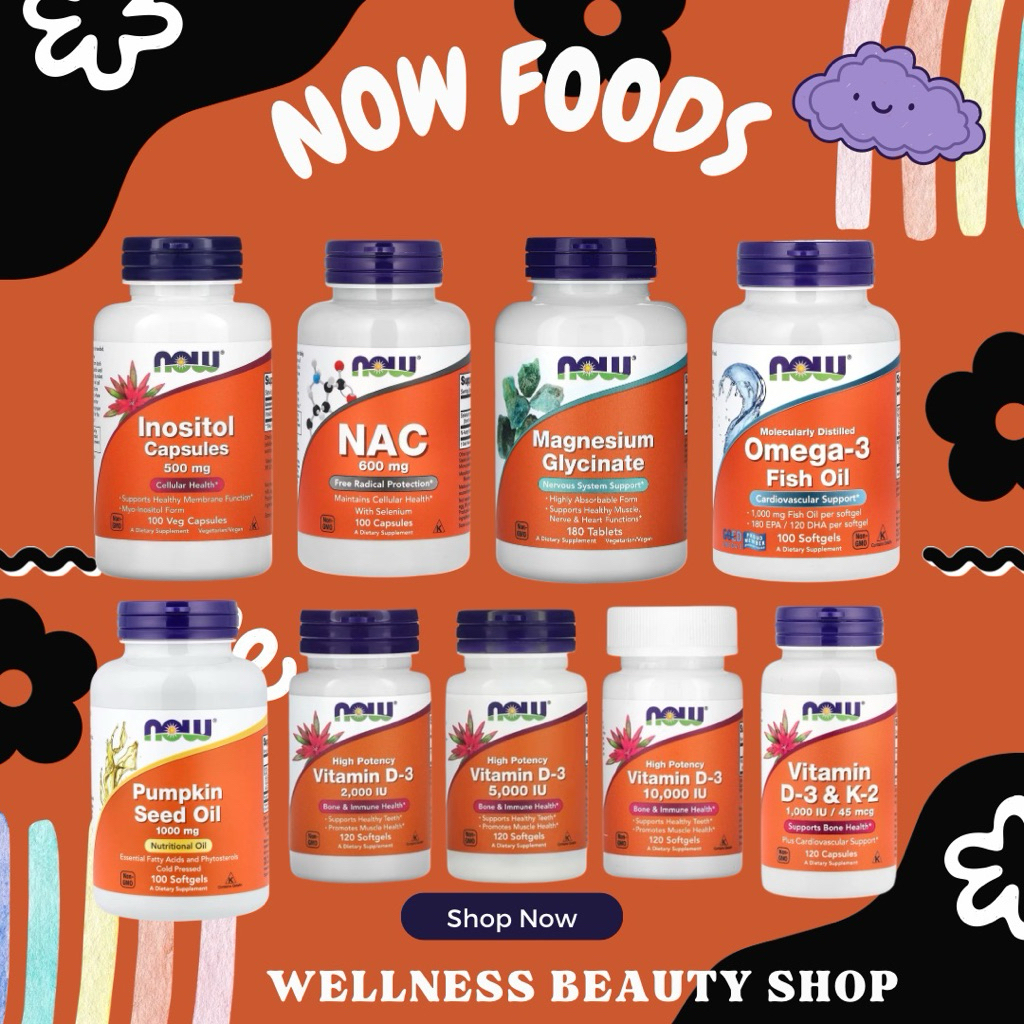 พร้อมส่ง Now Foods vitamin c,omega3,D3,pumpkin seed oil,magnesium exp.2028