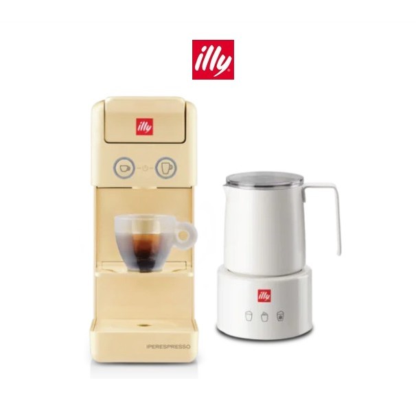 Y3.3 iperEspresso Coffee Machine (Yellow) + illy Electric Induction Milk Frother (White)