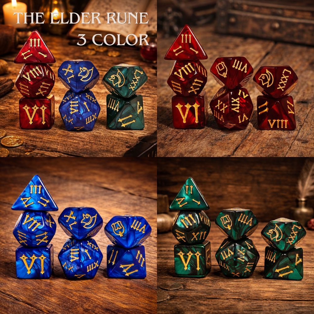 The ElderRune 3 Color Dice Set of 7 | ลูกเต๋า Dice For DnD D&D MTG RPG TRPG เกมกระดาน บอร์ดเกม Gameไพ่ทาโรต์ Magicเมจิก