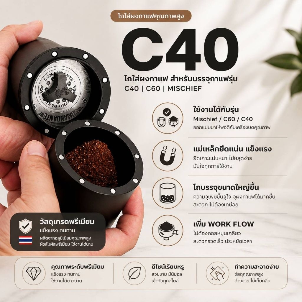โถอัลลอย ใส่ผงกาแฟ สำหรับ รุ่น Commandete C40,C60 ,MischiefC40