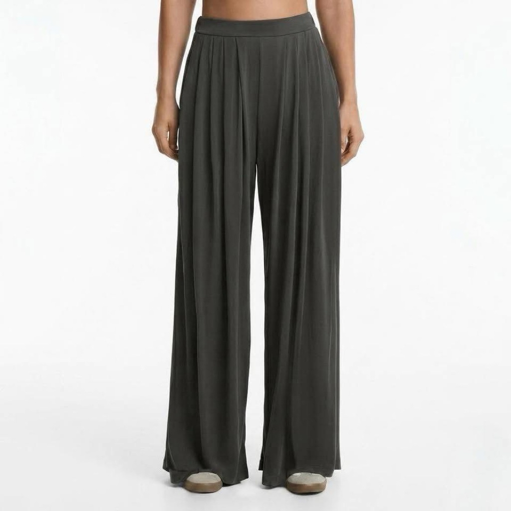 OYSHO SOFT TOUCH WIDE LEG - Trousers - dark grey📌ตำหนิ📌