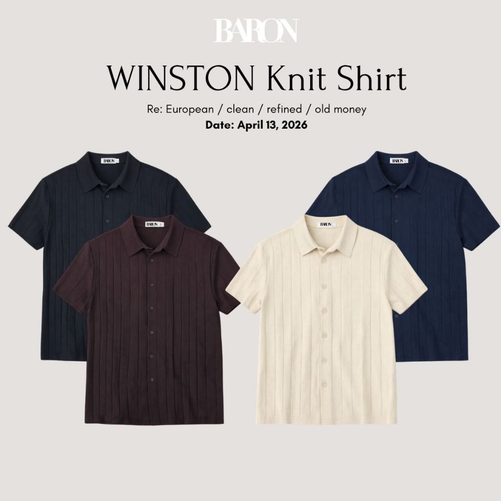 BARON – Winston Knit Shirt เสื้อเชิ้ตแขนสั้นผ้า Knit ดีไซน์ กระดุมหน้า คอเชิ้ตเรียบสุภาพ