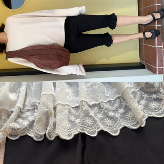 (พร้อมส่ง) Ruffle capri pants กางเกงคาพริ รุ่นปลายขาระบาย (Littlebitbyjj)