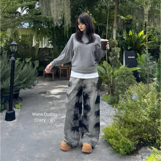 Wana.Outfits - Crazy Jeans กางเกงยีนส์ขากระบอกใหญ่ งานฟอกhandmade