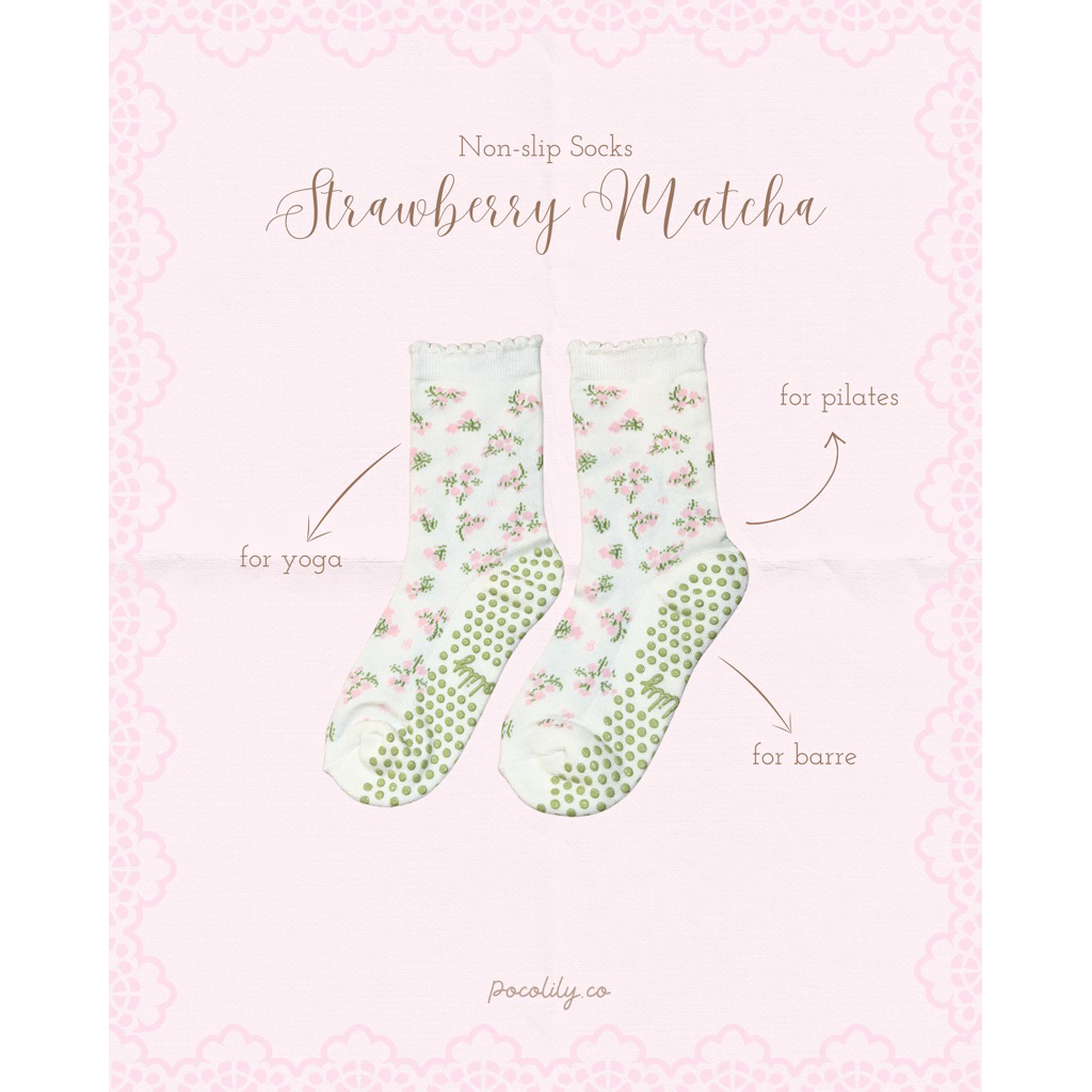 pocolily.co - Strawberry Matcha🩰 pilates socks ถุงเท้าพิลาทิส โยคะ ถุงเท้ากันลื่นออกกำลังกาย