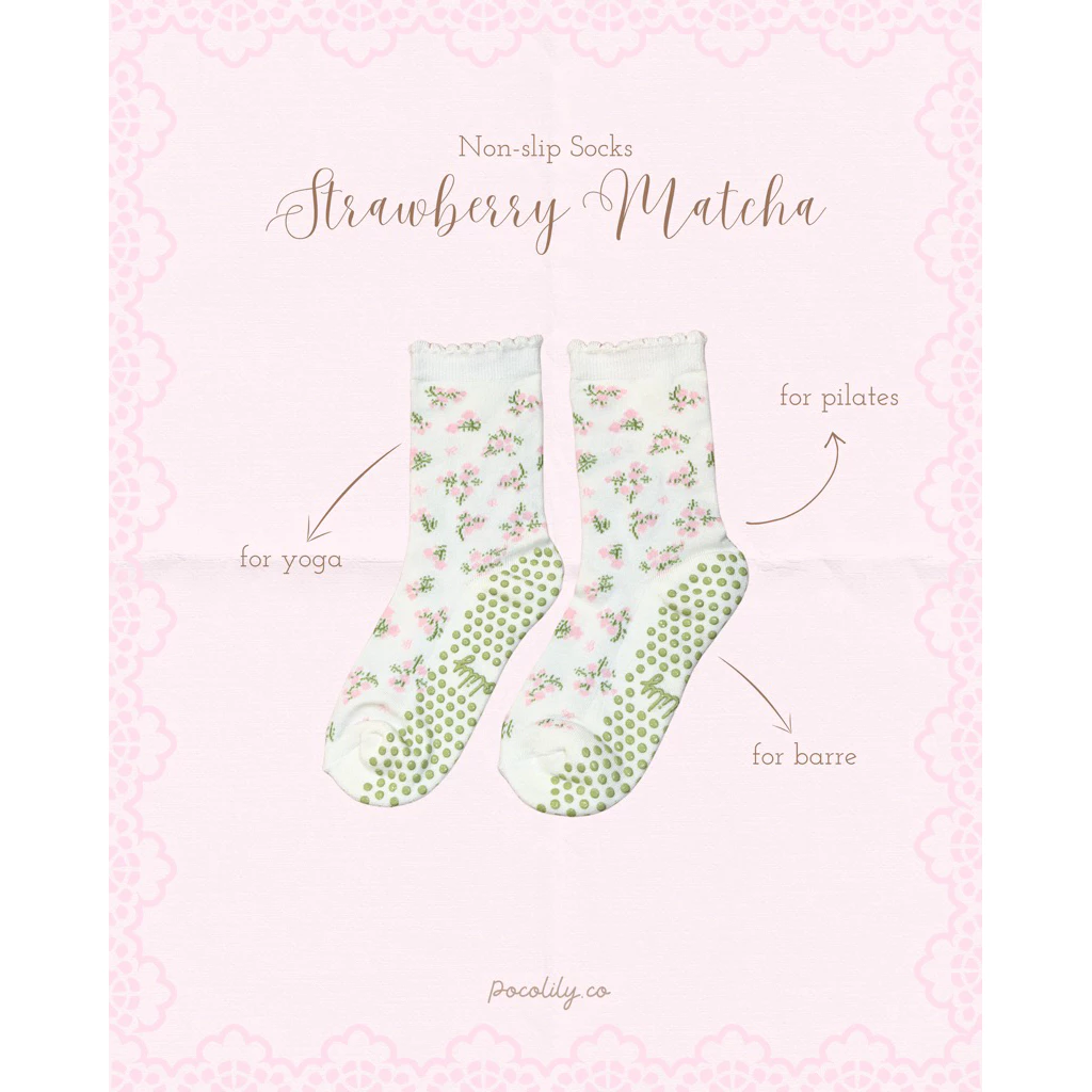 pocolily.co - Strawberry Matcha🩰 pilates socks ถุงเท้าพิลาทิส โยคะ ถุงเท้ากันลื่นออกกำลังกาย