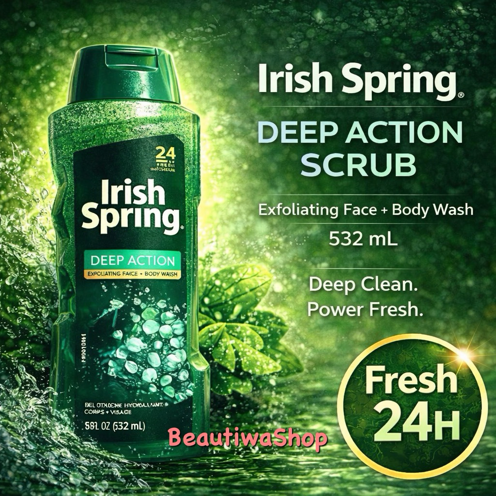 Irish Spring Men's Face & Body Wash,Deep Action Scrub( Scrub away Bacterias) ช่วยชำระล้างแบคทีเรียแล