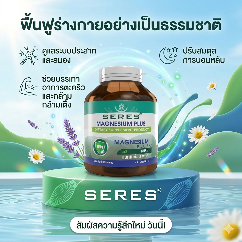 ของแท้ Seres Magnesium Plus วิตามินแมกนีเซียม เสริมความแข็งแรงระบบประสาท ช่วยผ่อนคลาย 45 เม็ด