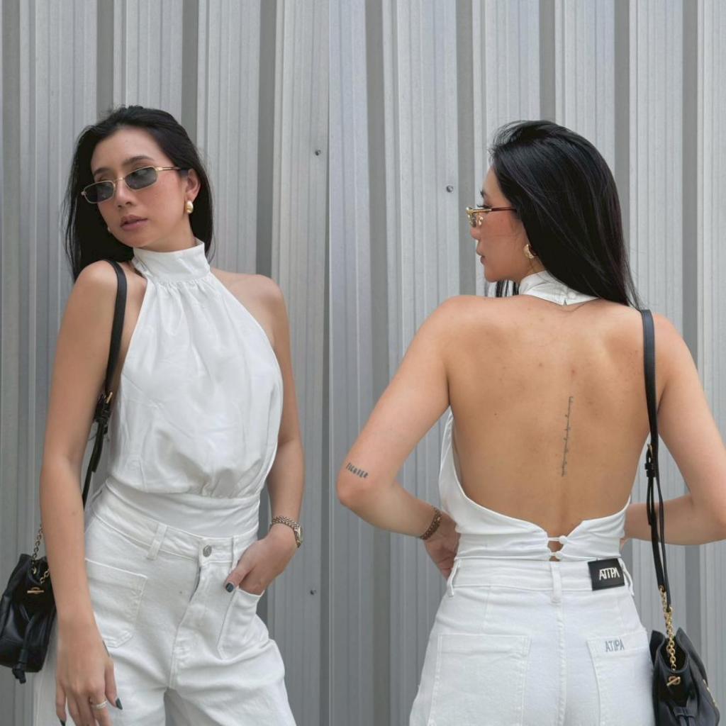 Atipashop - Sleek Ivory Top | เสื้อคล้องคอ เปิดหลัง ผ้าซาติน