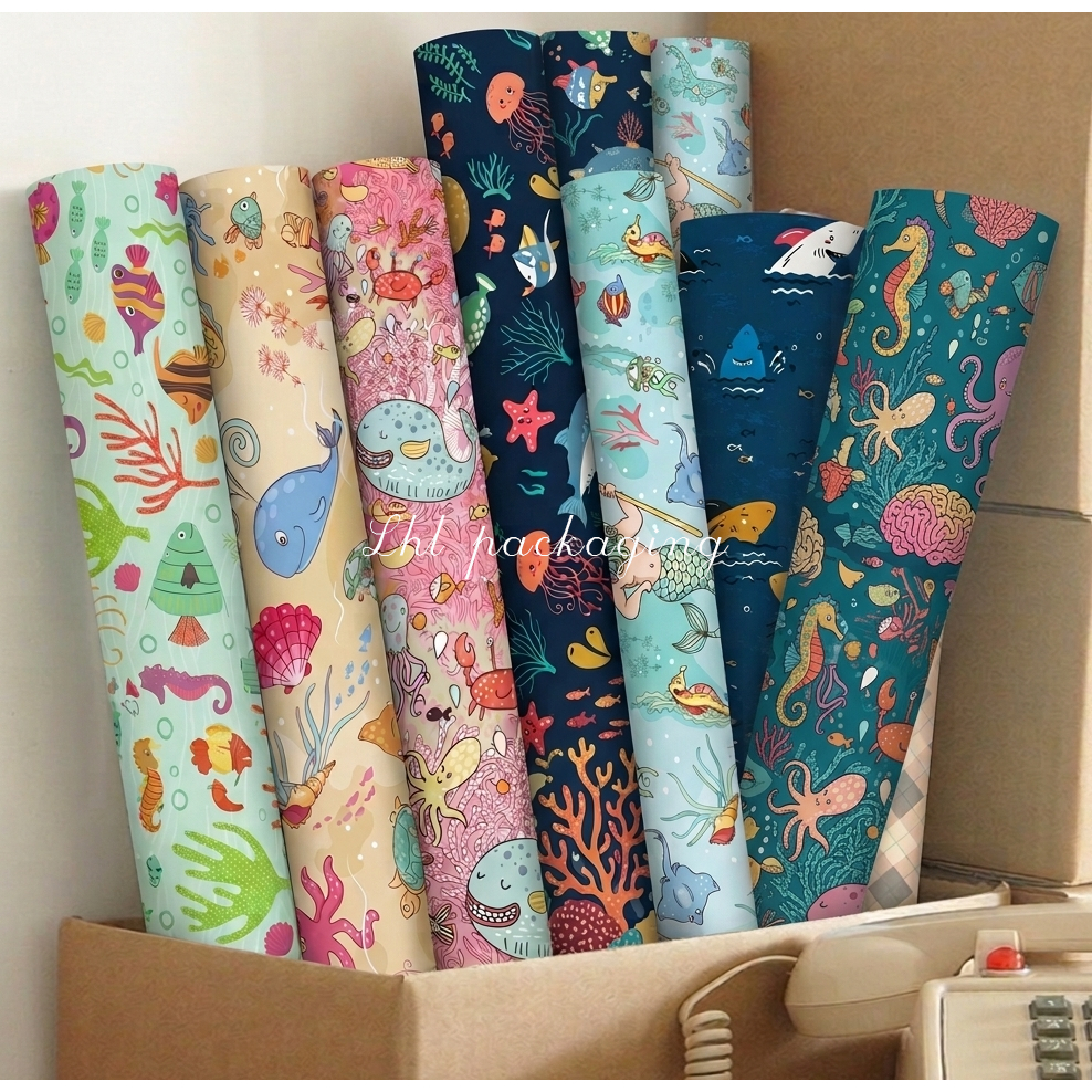 กระดาษห่อของขวัญลายสัตว์ทะเล 50x70 cm Marine Life Gift Wrapping Ppaper