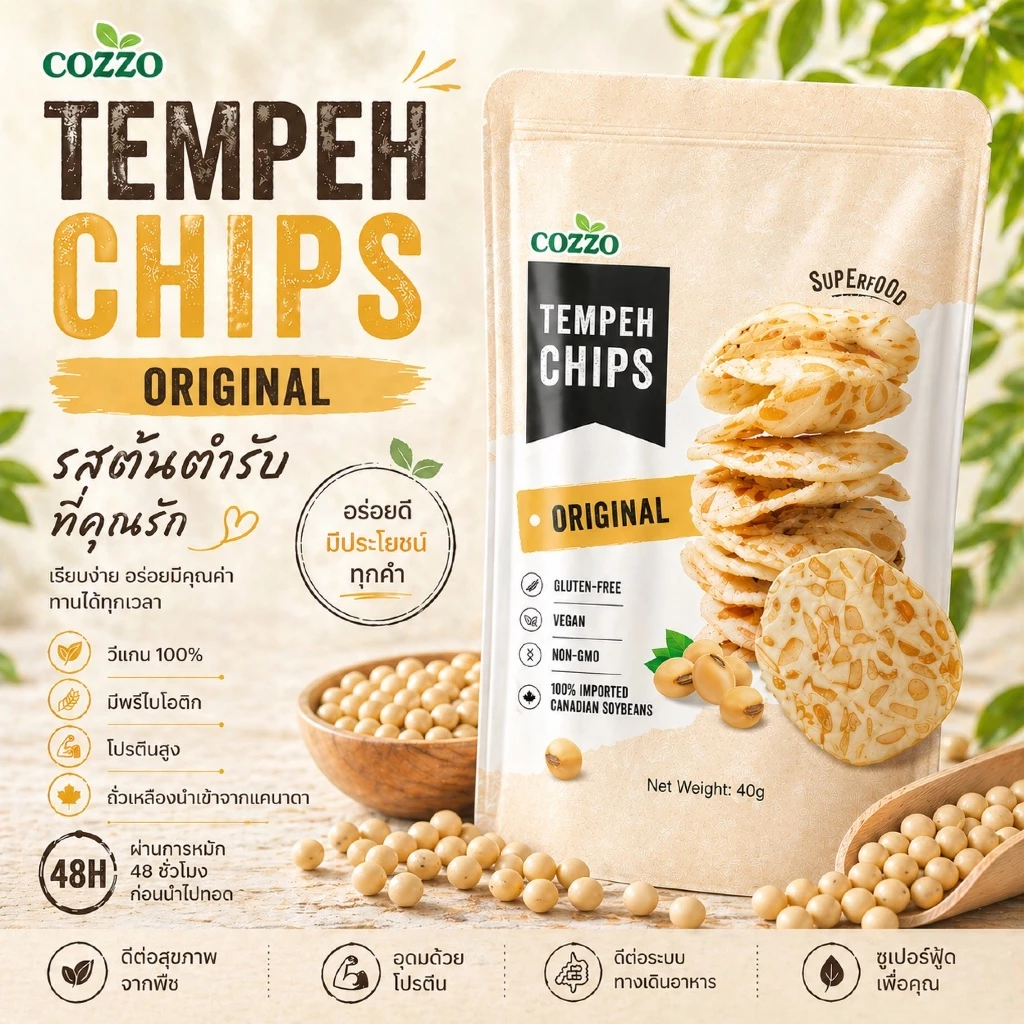 [6จ่าย5] New เทมเป้ 🔥 Cozzo Tempeh Soy Bean Chips ชิปถัวเหลืองทอดกรอบ
