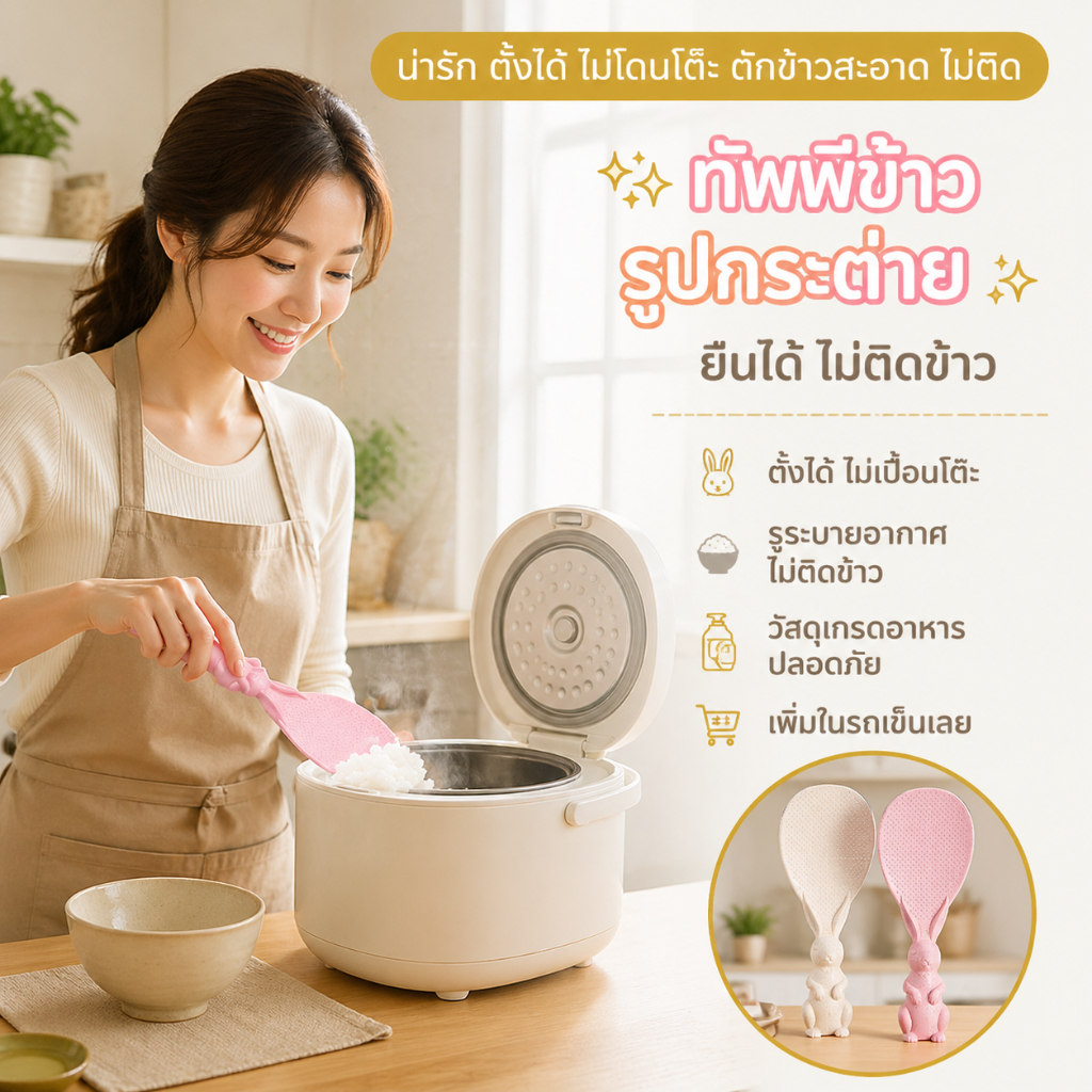 🔥[โค้ดลด]🎁ช้อนตักข้าวรูปกระต่าย สีสุ่ม น้ำหนักเบา ข้าวไม่ติด ล้างง่าย