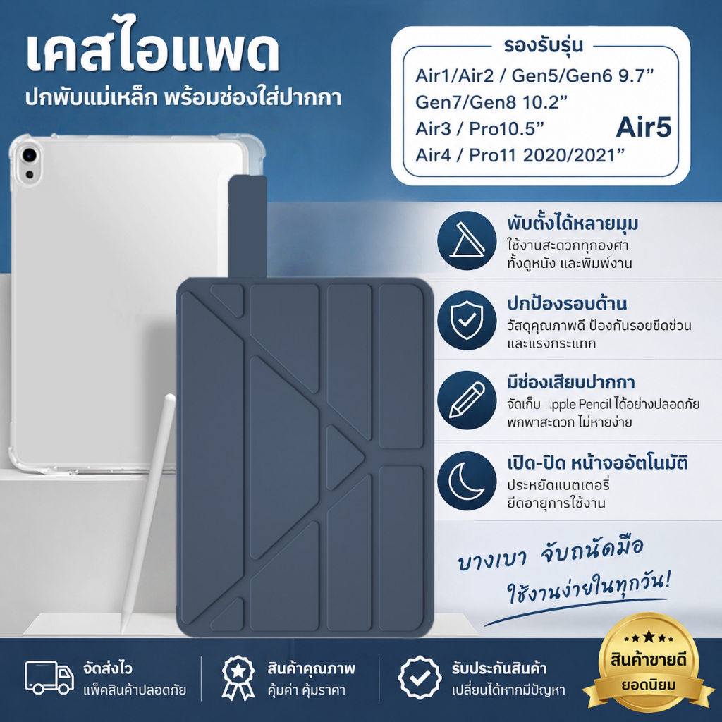 เคสไอเเพด for gen11gen10 gen7/8/gen9 10.2 Air8พร้อมช่องเสียบปากกาฝาหลังใส กรณีAir4/Air5/Air6 pro11